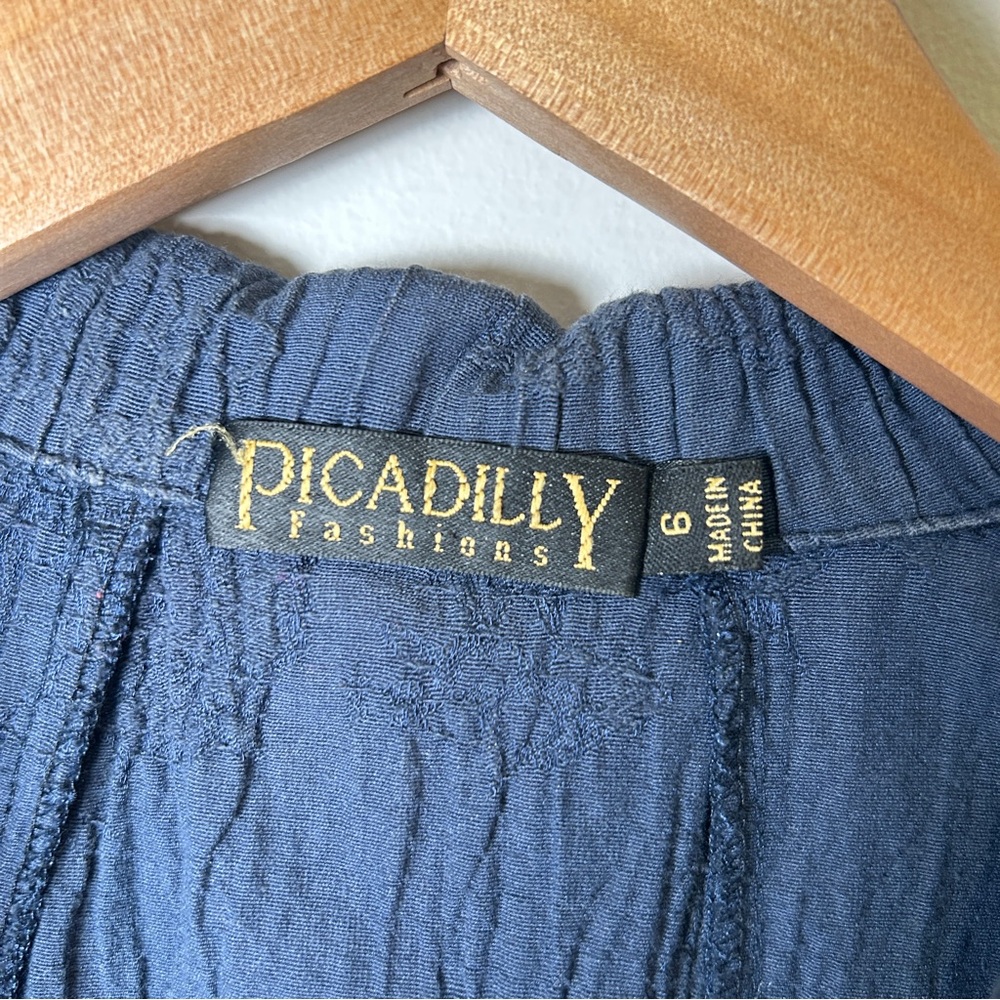 Piccadilly Vintage Navy Blue Lagenlook Crinkle Texture Jacket With Grommets Sz 6 - Picture 3 of 8